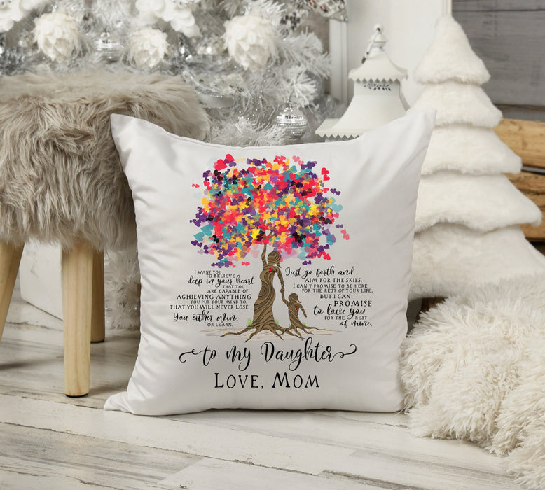 Personalized To My Daughter Square Pillow Colorful Tree Believe Deep In Your Heart Custom Name Sofa Cushion Xmas Gifts