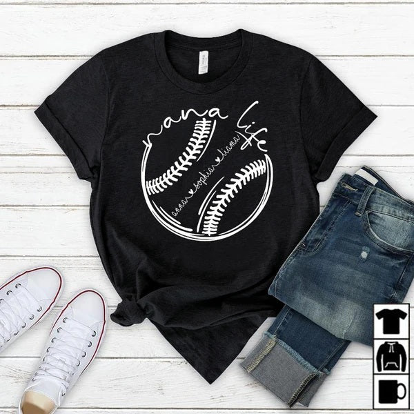 Personalized T-Shirt For Grandma Nana Life Custom Grandkids Name Shirt For Baseball Lovers