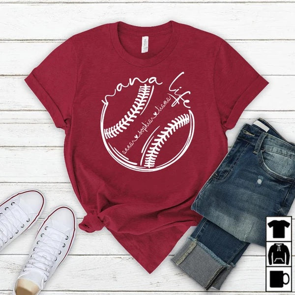 Personalized T-Shirt For Grandma Nana Life Custom Grandkids Name Shirt For Baseball Lovers