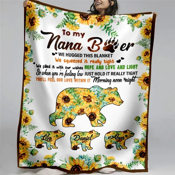 Personalized To My Grandma From Grandkids Bear Sunflower Sherpa Fleece Blanket Nana Bear We Hugged This Blanket