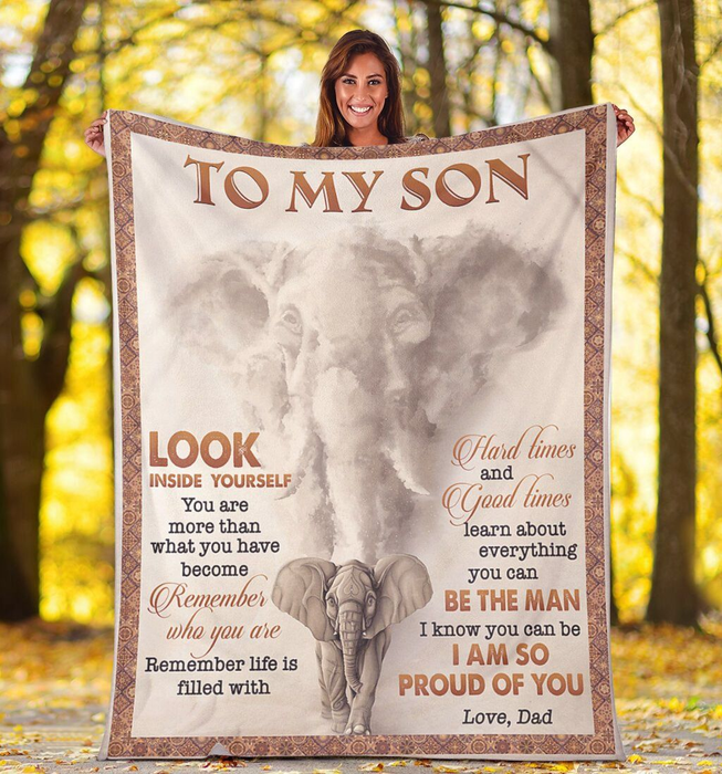 Personalized Blanket To My Son From Dad I'm So Proud Of You Baby Old And Baby Elephant Printed Custom Name