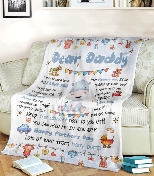 Personalized Blanket To My Dad From Baby Bump Happy Father's Day Cute Funny Baby Hippo Printed Custom Name