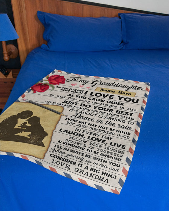 Personalized To My Granddaughter Blanket From Grandparents Vintage Airmail Letter You Grow Older Custom Name Xmas Gifts