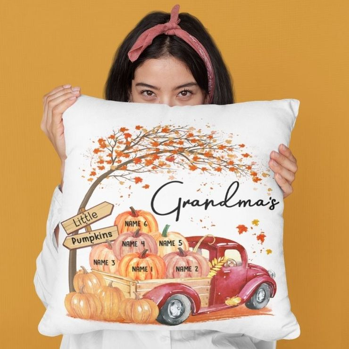 Personalized Square Pillow Gifts For Grandma Halloween Little Pumpkins Custom Grandkids Name Sofa Cushion For Christmas