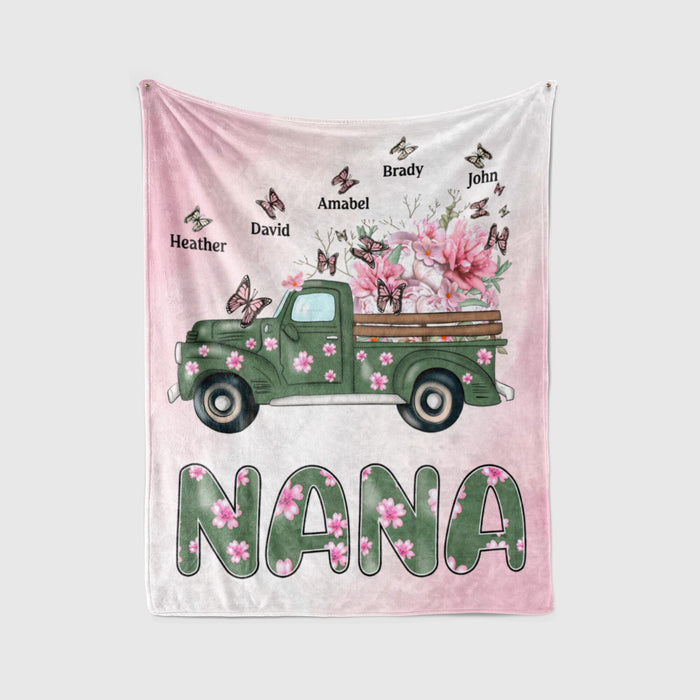 Personalized To My Grandma Blanket From Grandkids Nana Spring Truck With Butterflies Custom Name Gifts For Christmas