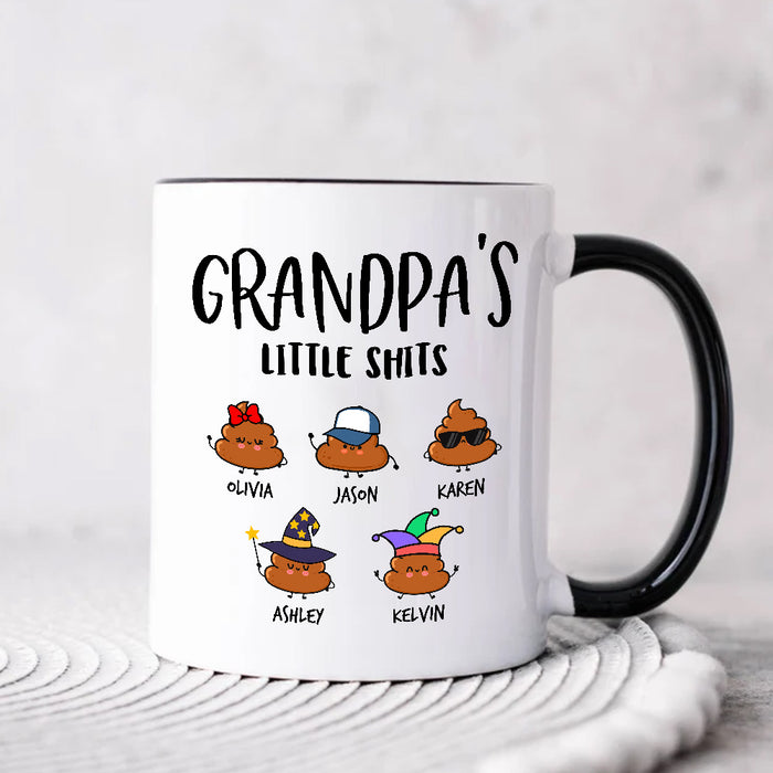 Personalized Coffee Mug Gifts For Grandpa From Grandkids Note Background Grandpa's Little Shits Custom Name Fathers Day