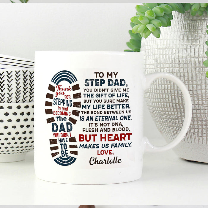 Personalized Ceramic Coffee Mug For My Step Dad Funny Footprint Design Vintage Style Custom Kids Name 11 15oz Cup