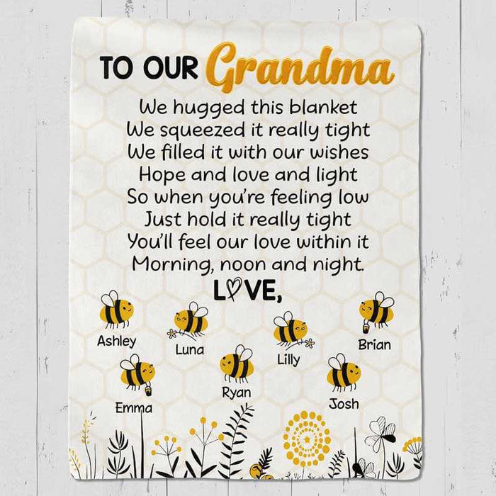 Personalized To My Grandma Blanket From Grandkids We Hugged This Cute Bee & Flower Custom Name Gifts For Christmas