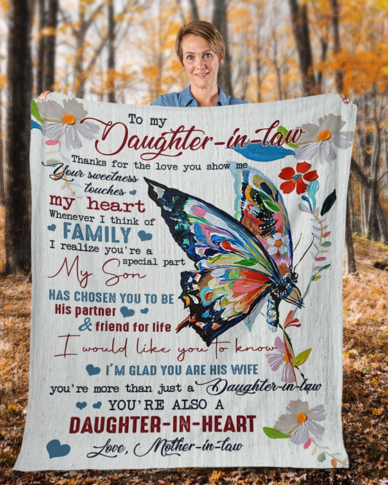 Personalized To My Daughter In Law Blanket The Love You Show Me Colorful Butterflies Custom Name Gifts For Christmas