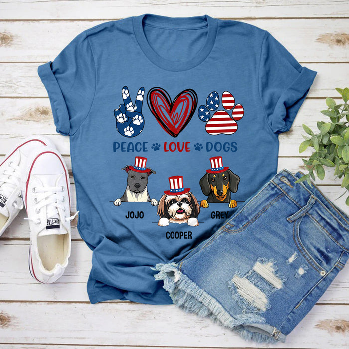 Personalized T-Shirt For Dog Lovers Cute Puppy & Paw Print USA Flag Design Custom Name 4th Of July Shirt