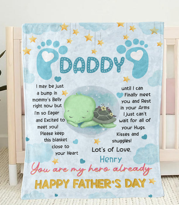 Personalized Fleece Sherpa Blanket From Baby Boy To New Daddy Cute Turtle I Just Can't Wait Happy 1st Fathers Day Ideas