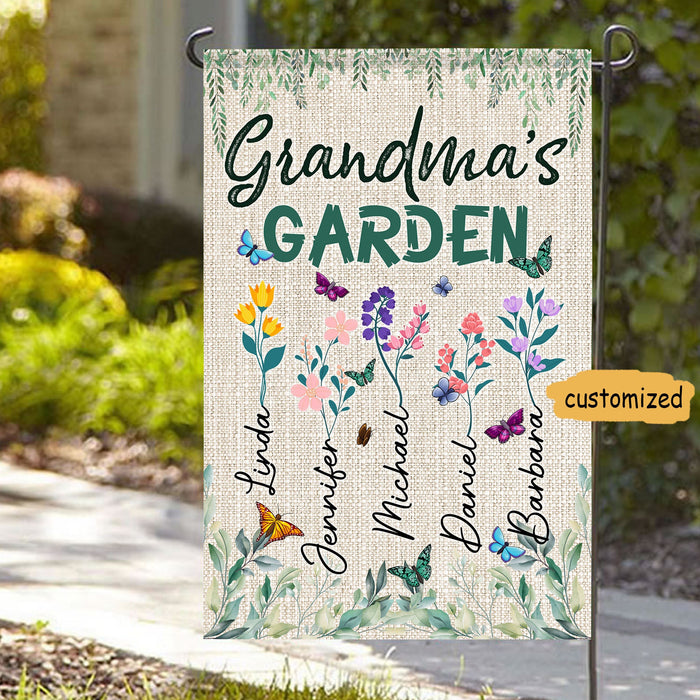 Personalized Garden Flag For Nana Grandma's Garden Flower Butterflies Custom Grandkids Name Welcome Flag Christmas Gifts