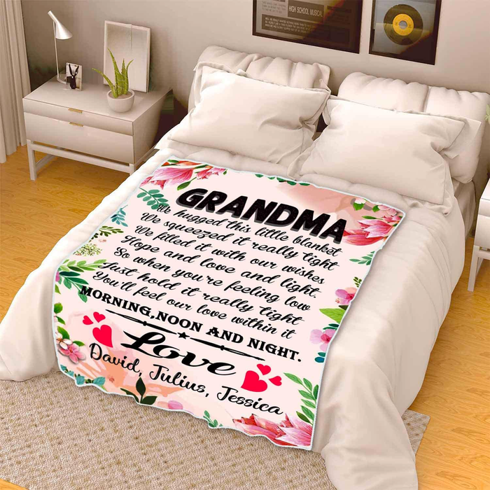 Personalized Rustic Flower Blanket To My Grandma Nana From Grandkids Custom Kids Name Throw Blankets