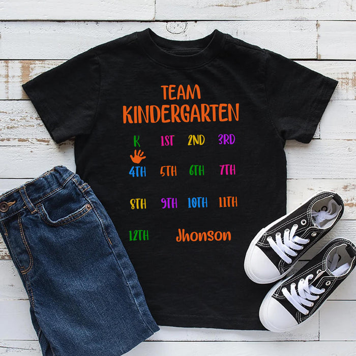 Personalized T-Shirt For Kids Team Kindergarten Grade Level Colorful Design Custom Name Back To School Outfit