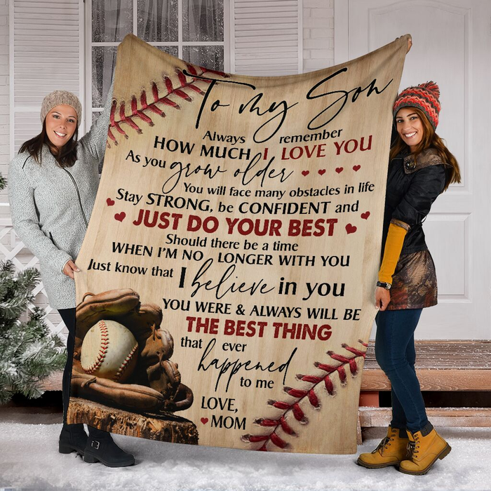 Personalized Blanket For Baseball Lover To My Son From Mom Do Your Best Baseball And Glove Printed Custom Name