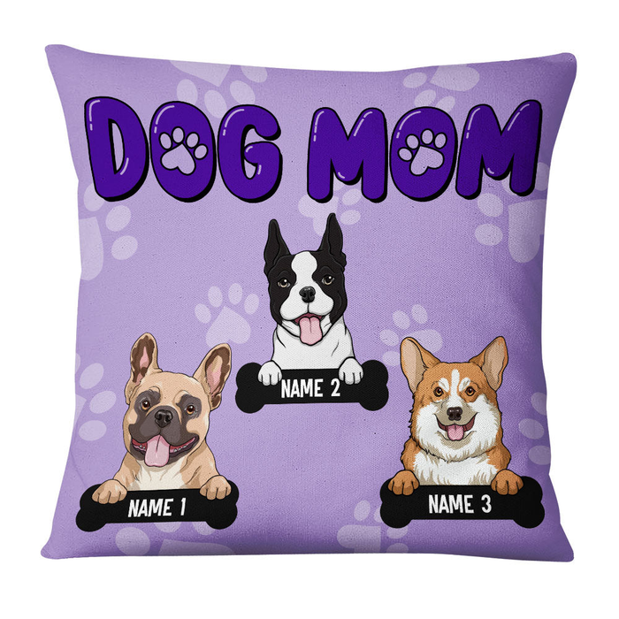 Personalized Square Pillow Gifts For Dog Lover Purple Dog Mom Custom Name Sofa Cushion For Birthday Christmas