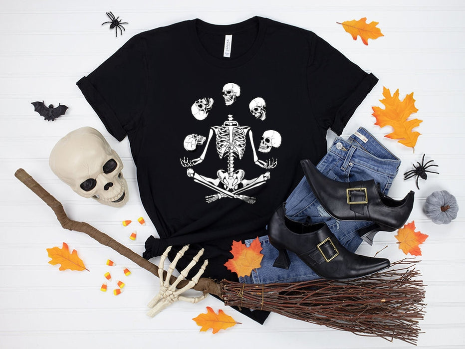 Classic Unisex T-Shirt For Halloween Meditation Skeleton Shirt Funny Skull Shirt Happy Halloween Shirt