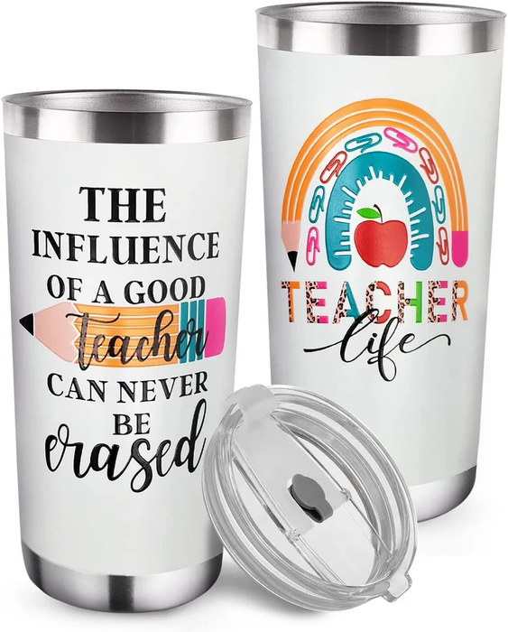 Personalized Tumbler For Teacher The Influence Of A Good Teacher Rainbow Custom Title Back To School Gifts 20oz Cup