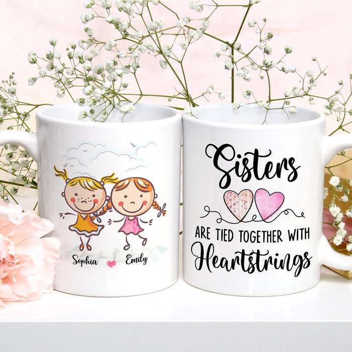Personalized Ceramic Coffee Mug For Bestie BFF Tied Together Cute Girls & Heart Print Custom Name 11 15oz Cup