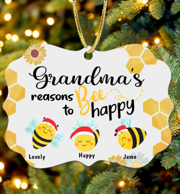 Personalized Ornament For Grandma From Grandchildren Sunflowers Reason To Bee Happy Custom Name Gifts For Christmas