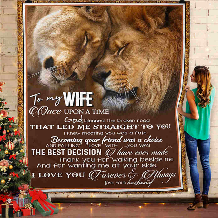 Personalized Fleece Blanket To My Wife Once Upon A Time Sweet Lion Couple Printed Blanket Custom Name