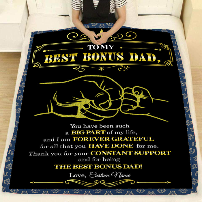 Personalized To My Step Up Dad Blanket From Son Daughter I Am Forever Grateful Fist Bump Custom Name Gifts For Christmas