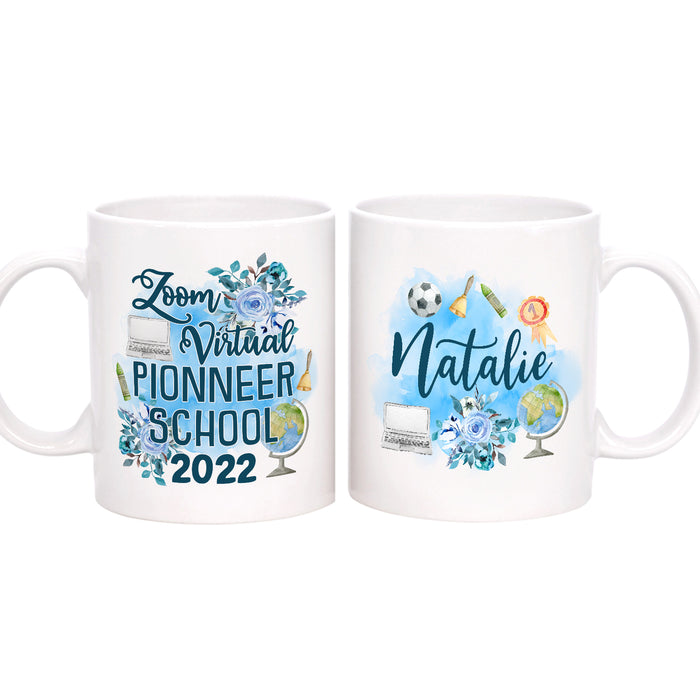 Personalized Back To School Mug Pioneer School Zoom Virtual Flower Print Custom Name 11 15oz Ceramic Coffee Cup