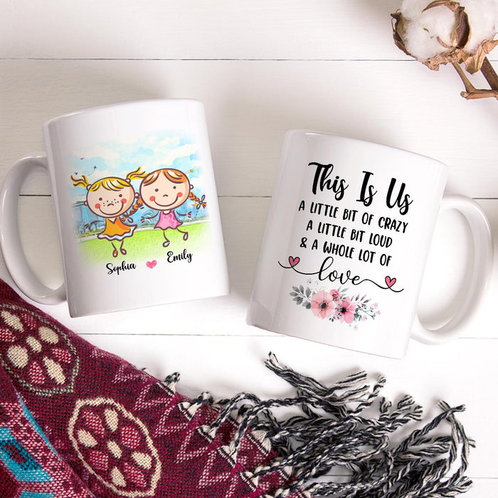 Personalized Ceramic Coffee Mug For Bestie BFF This Is Us Cute Girls & Flower Print Custom Name 11 15oz Cup