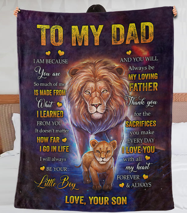 Personalized Blanket To My Dad From Son My Loving Father Old And Baby Lion Printed Vintage Design Custom Name