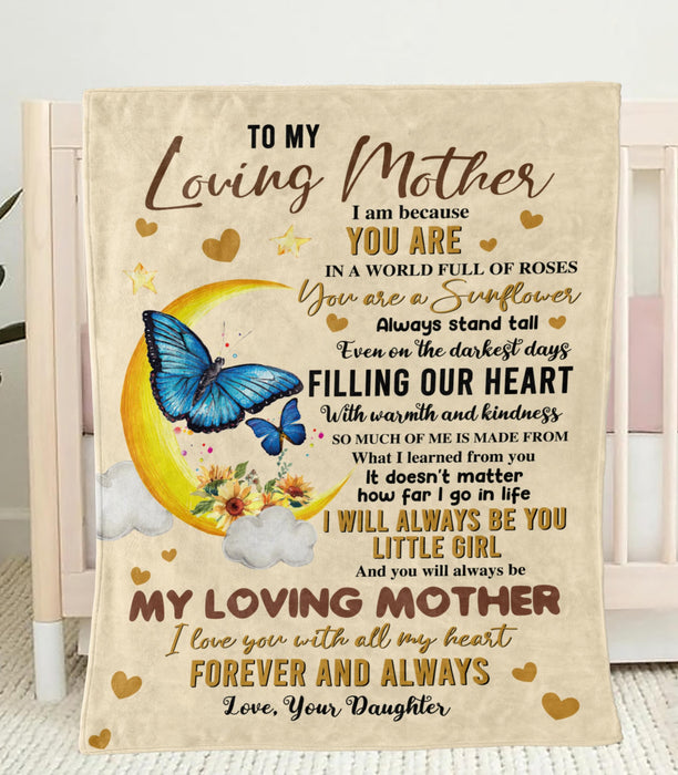Personalized To My Loving Mother Blanket From Daughter Butterfly & Sunflower Printed Mother'S Day Premium Blanket