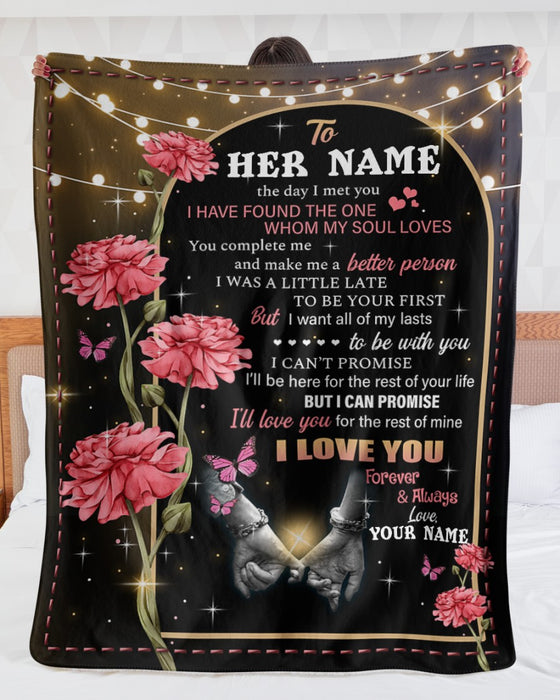 Personalized To My Girlfriend Blanket Gifts From Boyfriend Promise Pinky Hand Pink Flowers Custom Name For Christmas