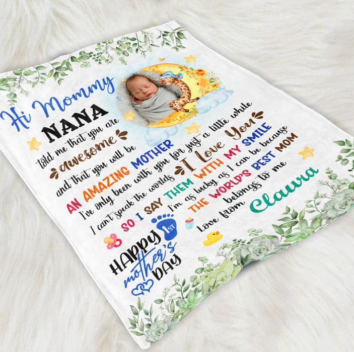 Personalized Blanket For New Mom Giraffe Nana Told Me That You Are Awesome Custom Name Photo Gifts For First Mothers Day