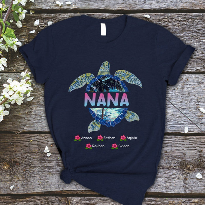 Personalized T-Shirt For Grandma Nana Turtle Shirt Custom Grandkids Name Shirt