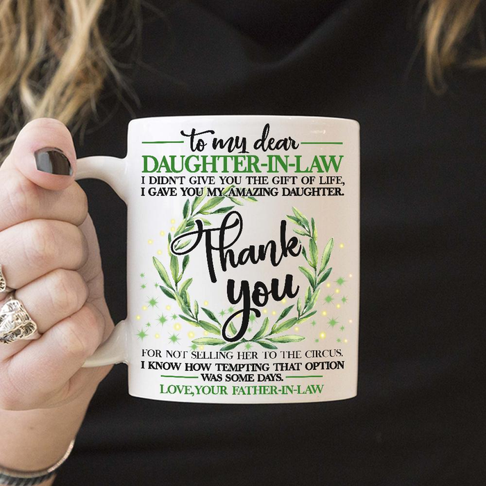 Personalized Coffee Mug For Daughter In Law Green Leaf Wreath Tempting That Option Custom Name White Cup Birthday Gifts