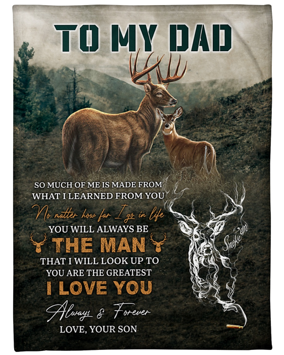 Personalized Blanket To My Dad From Son The Man I Look Up To Old & Baby Deer Print Custom Name Premium Blanket