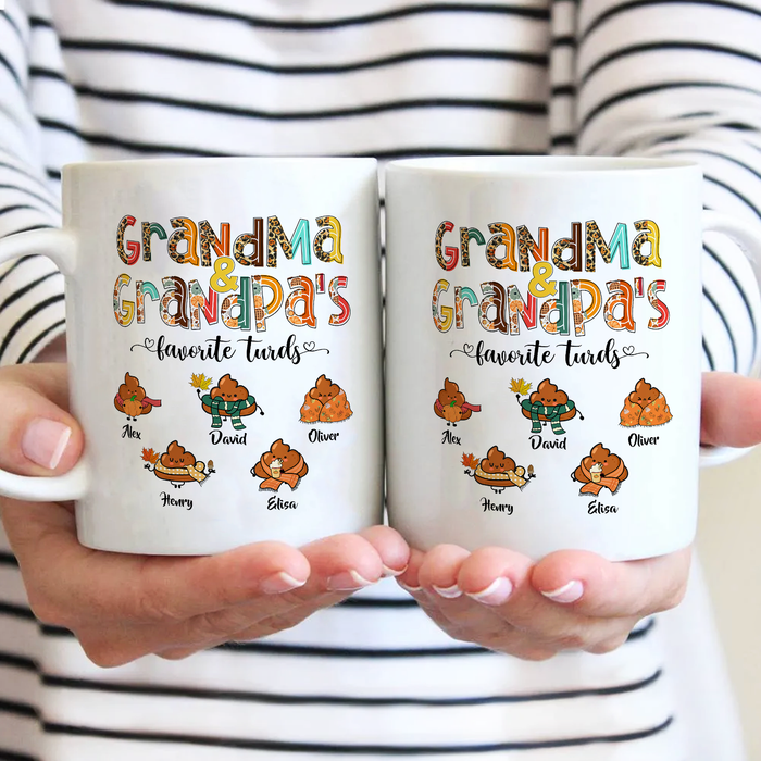 Personalized Ceramic Coffee Mug Grandma & Grandpa's Little Turds Shits Print Custom Grandkids Name 11 15oz Autumn Cup