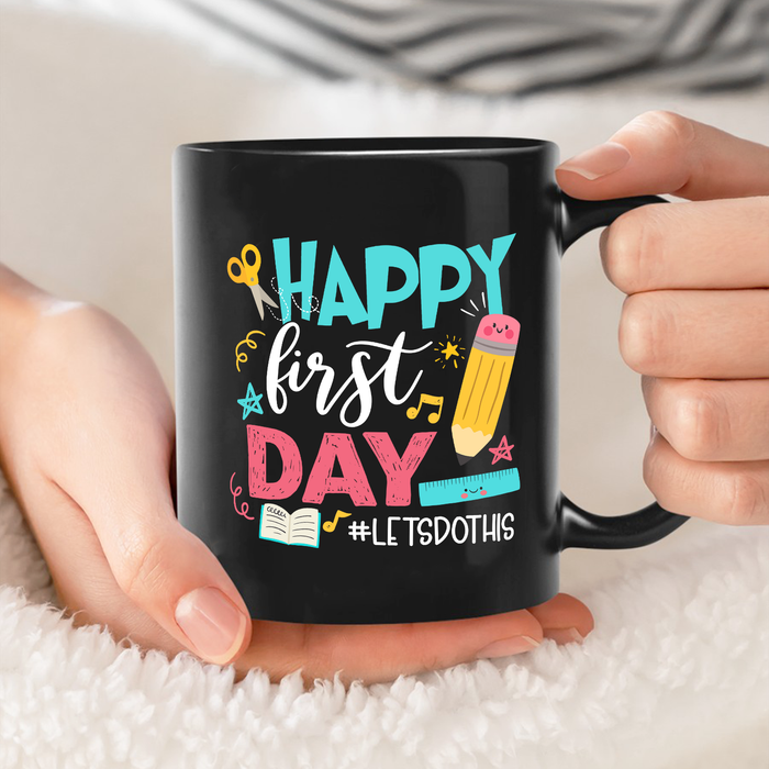 Personalized Coffee Mug Gifts For Kids Happy First Day Lets Do This Custom Hashtag Ceramic Black Cup For Back To School
