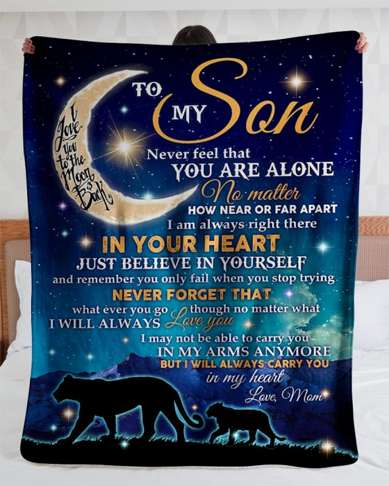 Personalized To My Son Blanket From Parents Custom Name I Always Carry In My Heart Lion Silhouette Gifts For Birthday