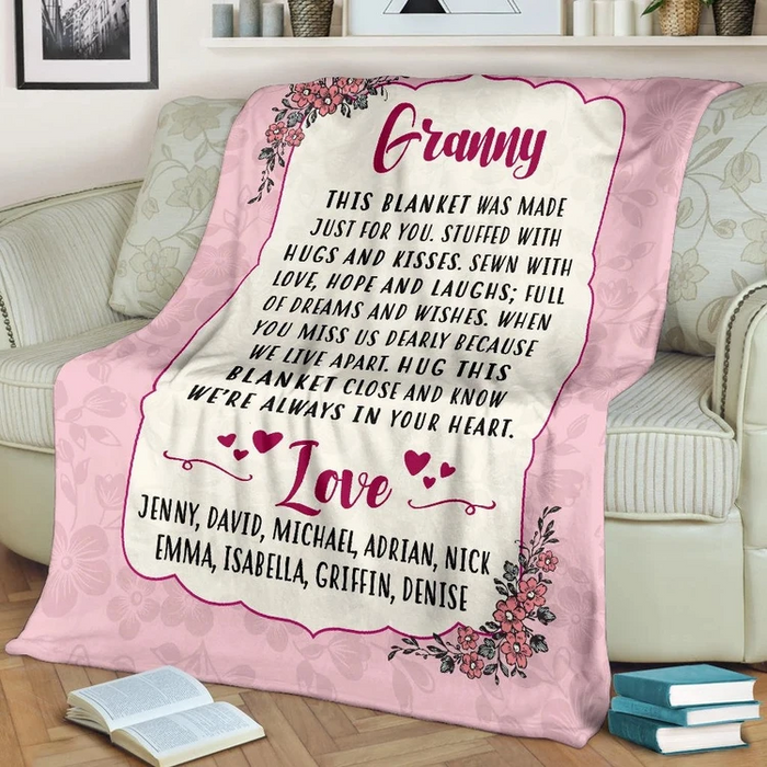 Personalized Pink Fleece Blanket For Grandma Mom Funny Floral Granny Blanket Custom Nickname And Grandkids Name