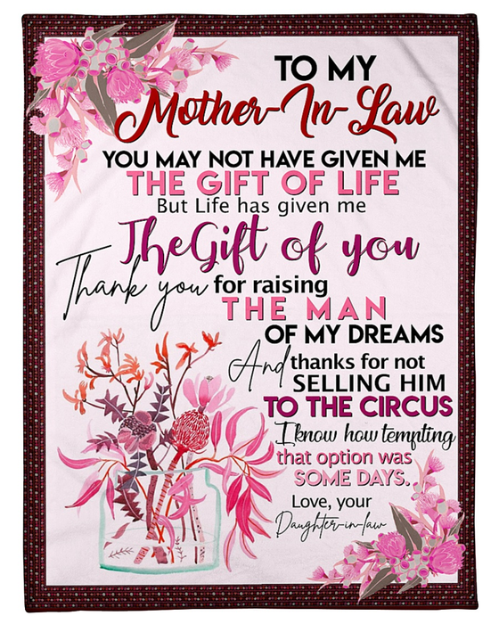 Personalized Sherpa Blanket To My Mother In Law From New Daughter Pink Flower In Vase Design Prints Custom Name