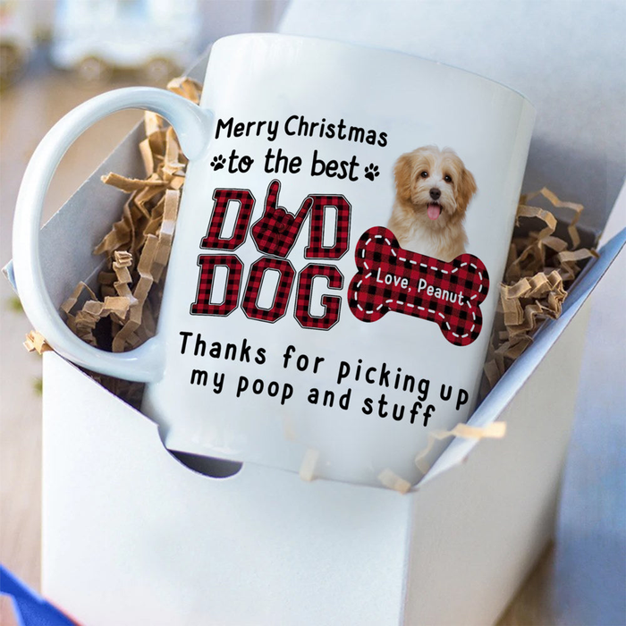 Personalized Coffee Mug Gifts For Dog Owners Thanks For Picking Up My Stuff Plaid Custom Name White Cup For Christmas