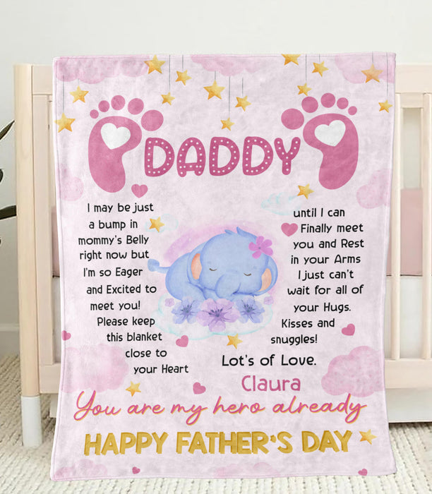 Personalized Fleece Sherpa Blanket From Baby Girl To Expecting Dad Cute Elephant I Just Can't Wait For Fathers Day