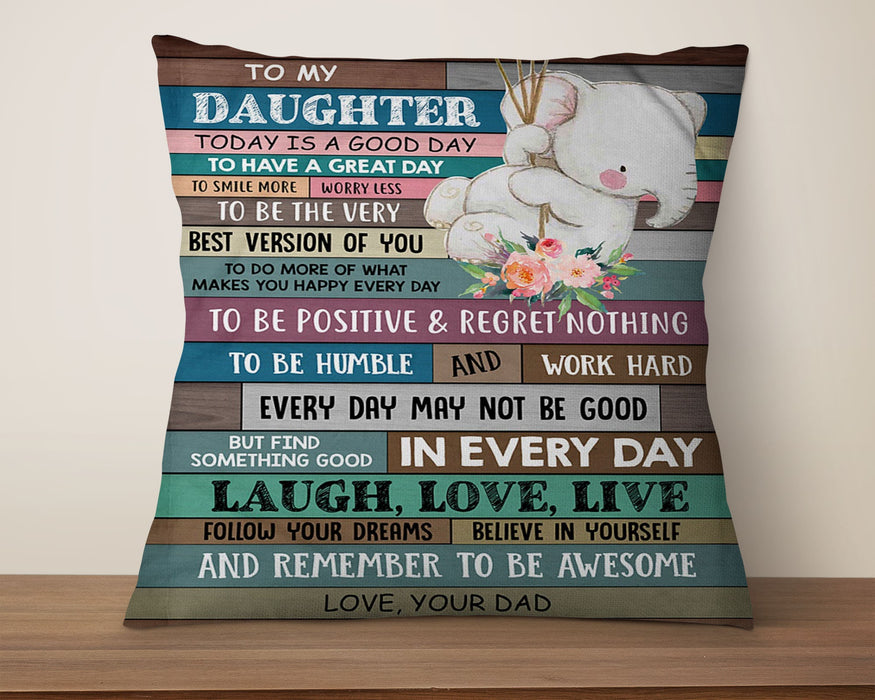 Personalized To My Daughter Square Pillow Cute Elephant Remember To Be Awesome Custom Name Sofa Cushion Christmas Gifts