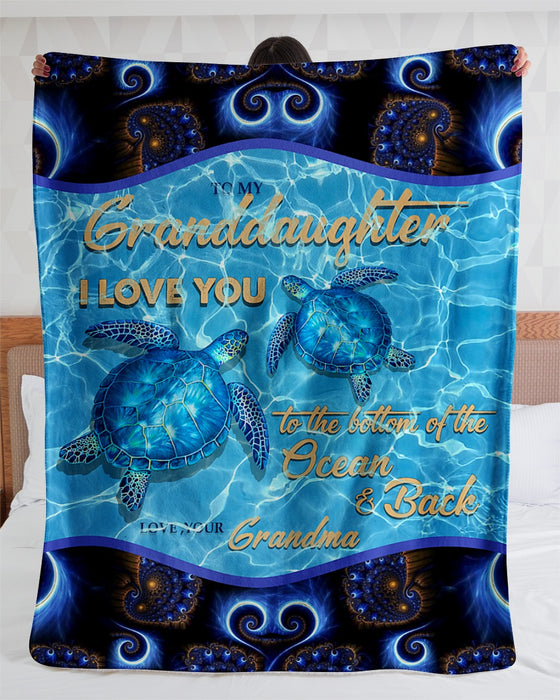 Personalized Blue Turtles Blanket For Granddaughter From Grandma I Love You To The Botton Of Ocean & Back Fleece Sherpa