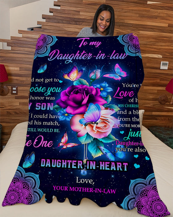 Personalized Blanket To My Daughter-in-law From Mom Rose & Butterfly Mandala Style Galaxy Background Custom Name