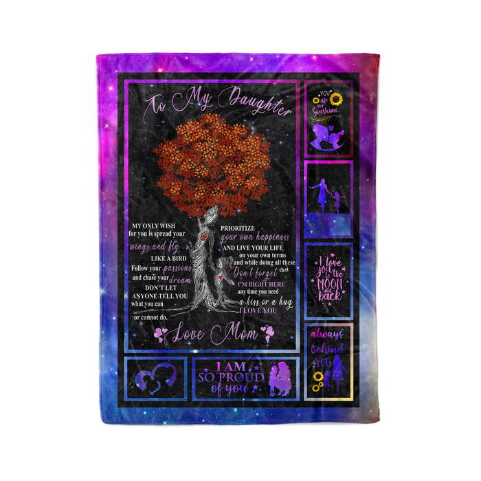 Personalized Tree Blankets To My Daughter Purple Galaxy Bakcground Fleece Blankets Custom Name