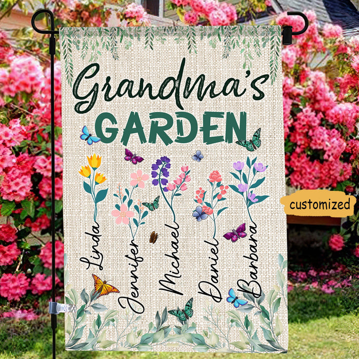 Personalized Garden Flag For Nana Grandma's Garden Flower Butterflies Custom Grandkids Name Welcome Flag Christmas Gifts