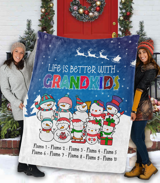 Personalized To My Grandma Blanket From Grandchild Reindeer Cute Snowmen Snowflake Custom Name Gifts For Christmas