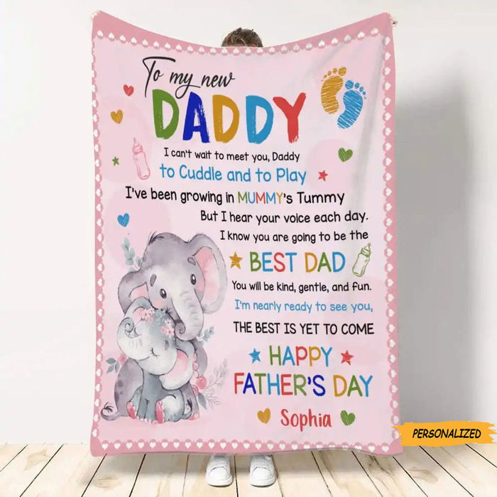 Personalized Blanket For Daddy To Be From Baby I'll Be Kind Gentle & Fun Elephant Custom Name Gifts For First Christmas