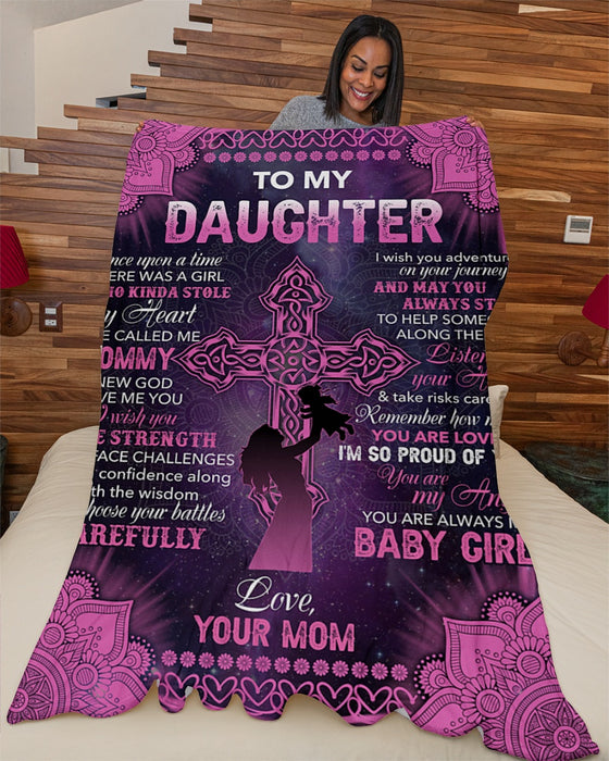 Personalized Blanket To My Daughter From Mom Mommy & Baby With Christ Cross Printed Mandala Design Custom Name